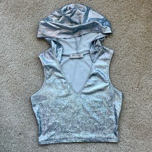Bear Dance Metallic Sleeveless Hooded Crop Top